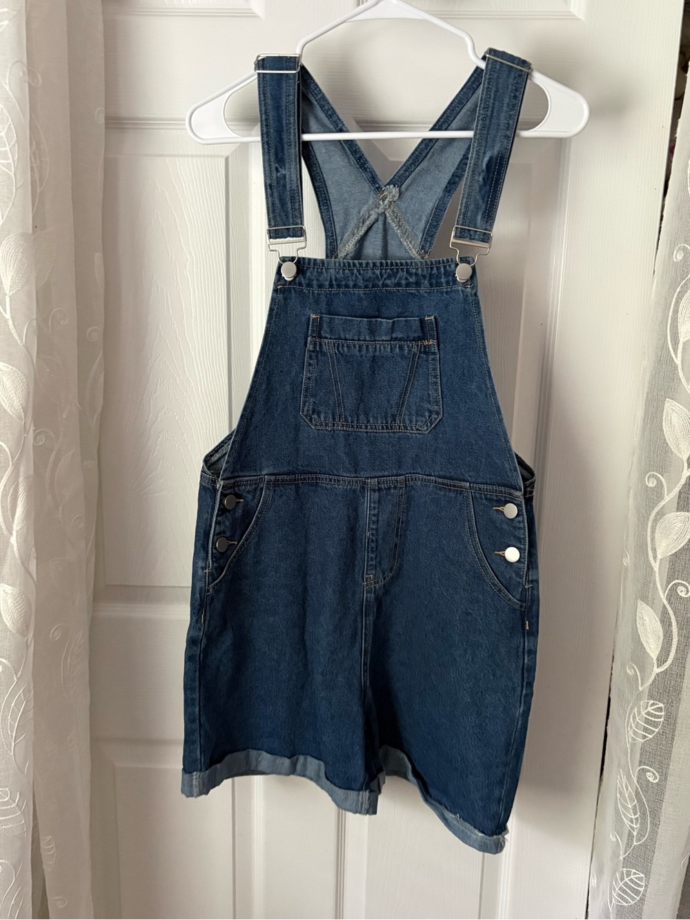 New NWT Cider Classic dark washed Denim Overall Shorts Women Jeans size M